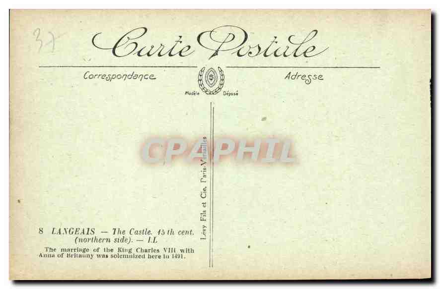 CPA Langeais Le Chateau AV seicle Cote Nord  — Rückseite