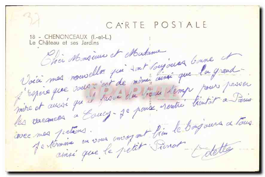 CPA Chenonceaux Le Chateau et ses Jardins  — Rückseite