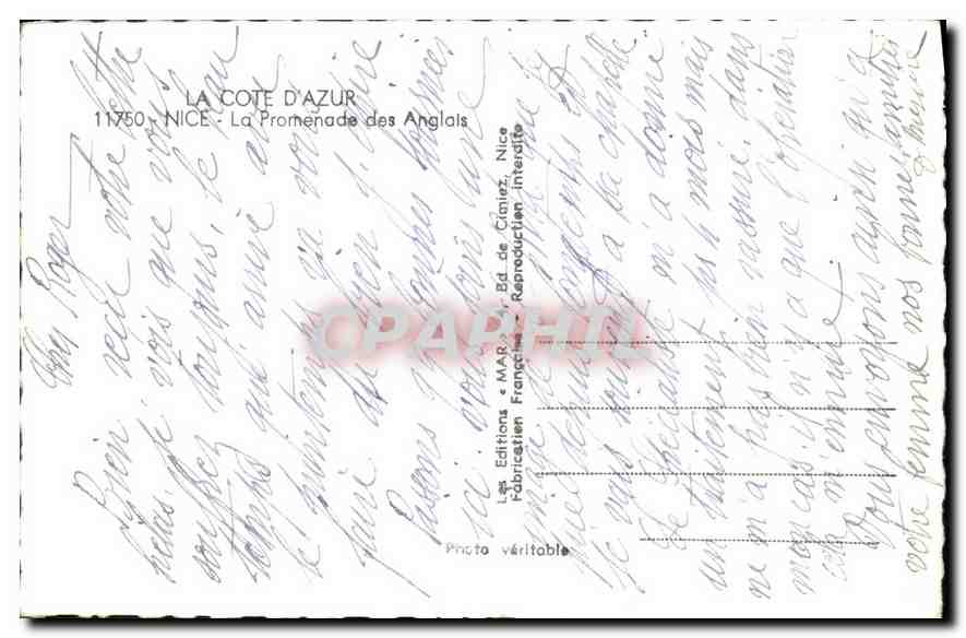 CPA Nice La Promenade des Anglais  — Verso