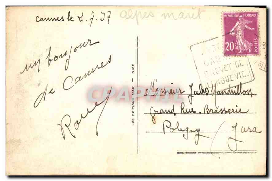 CPA Cannes Un Coin de la Croisette  — Back