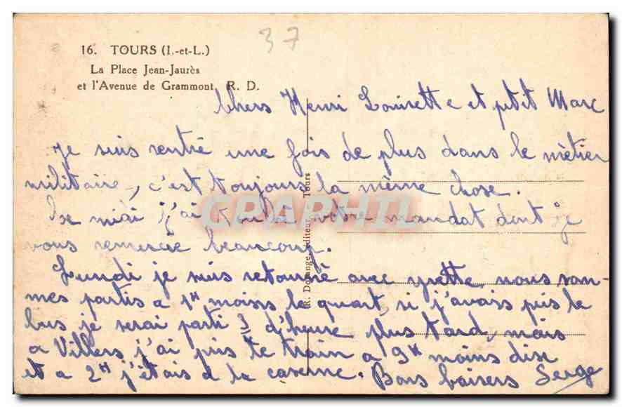 CPA Tours La Place Jean Jaures et l'Avenue de Grammont RD  — Verso