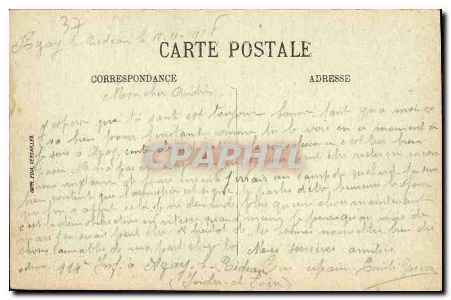 CPA Azay Le Rideau Le Chateau National  — Verso