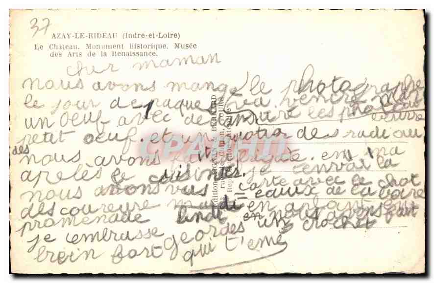 CPA Azay Le Rideau Le Cheteau  — Verso