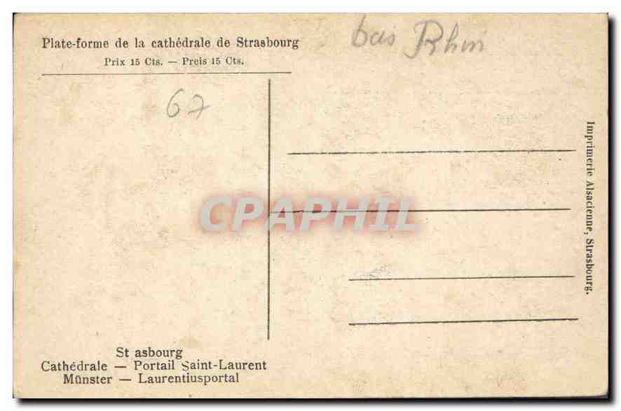 CPA Plateforme de la Cathedrale de Strasbourg  — Rückseite