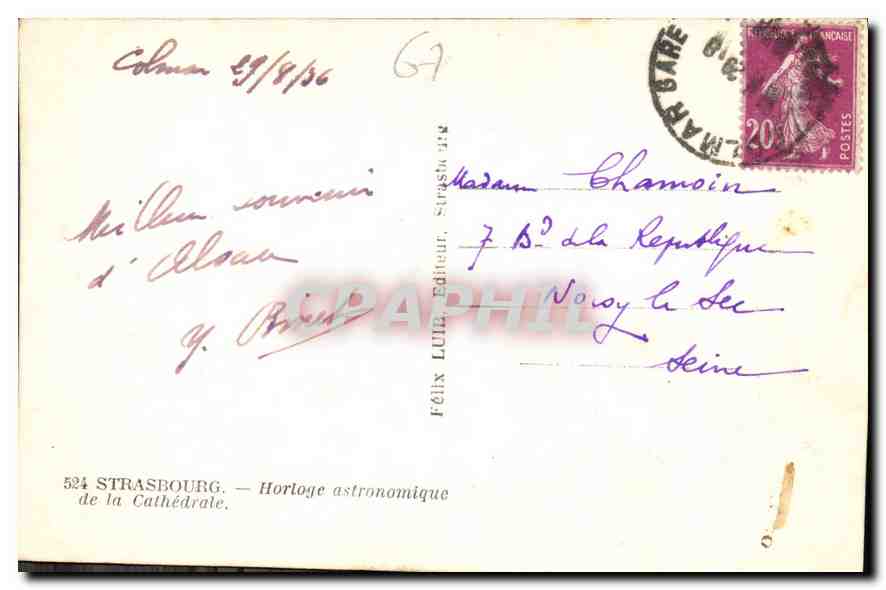CPA Strasbourg Horloge astronomique de la Cathedrale  — Rückseite