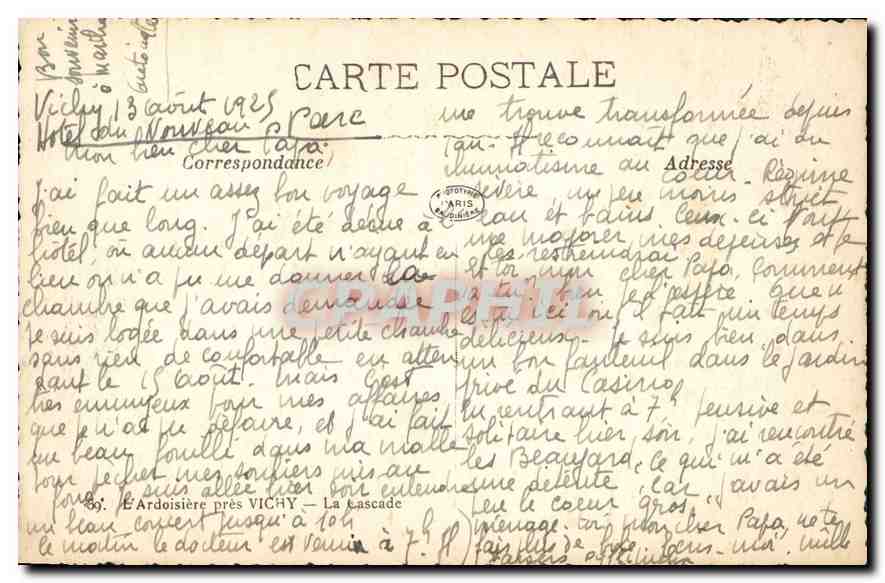CPA E Ardoisiere Pres Vichy La Cascade  — Verso