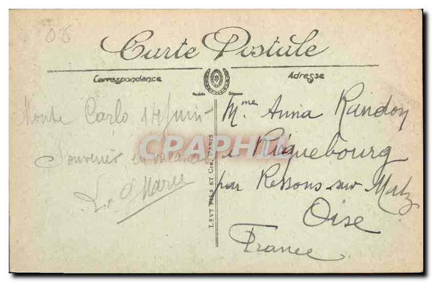 CPA Monte Carlo La Casino et les Terrasses — Verso