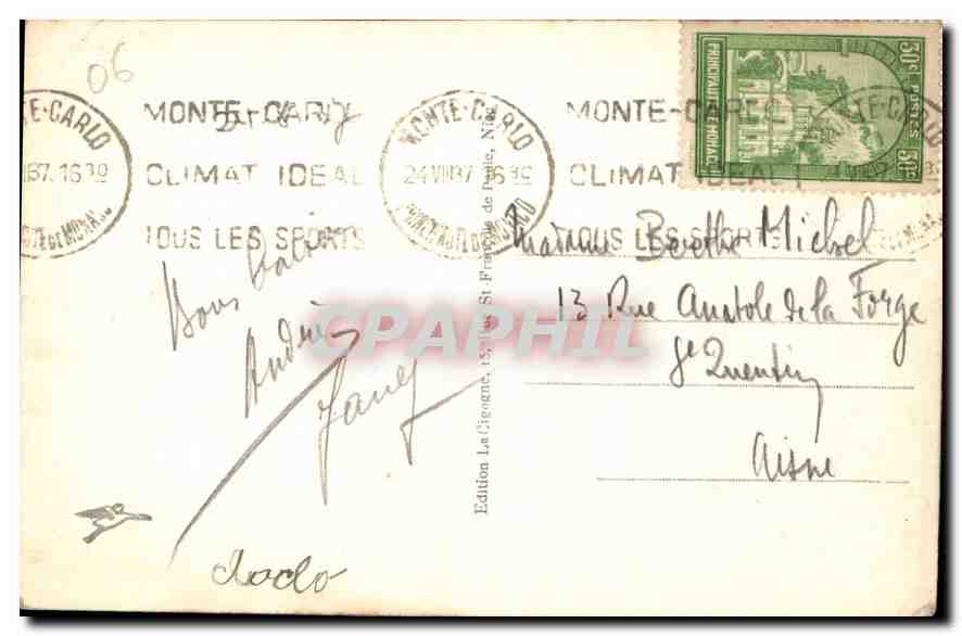 Monaco — L'Entrée du Port et vue sur Monte Carlo — Édition La Ligue de Paris, n° 1460 — Verso