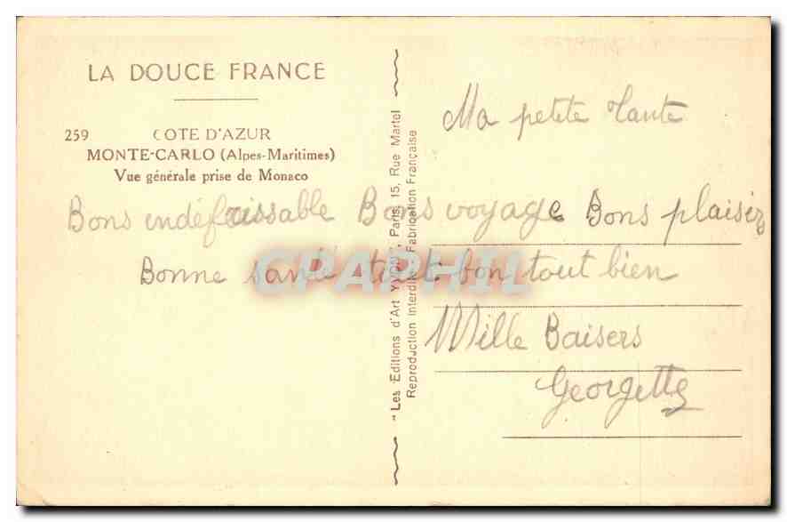 Monte-Carlo — Allgemeiner Blickwinkel von Monaco — Éditions d'Art V. Martel — Rückseite