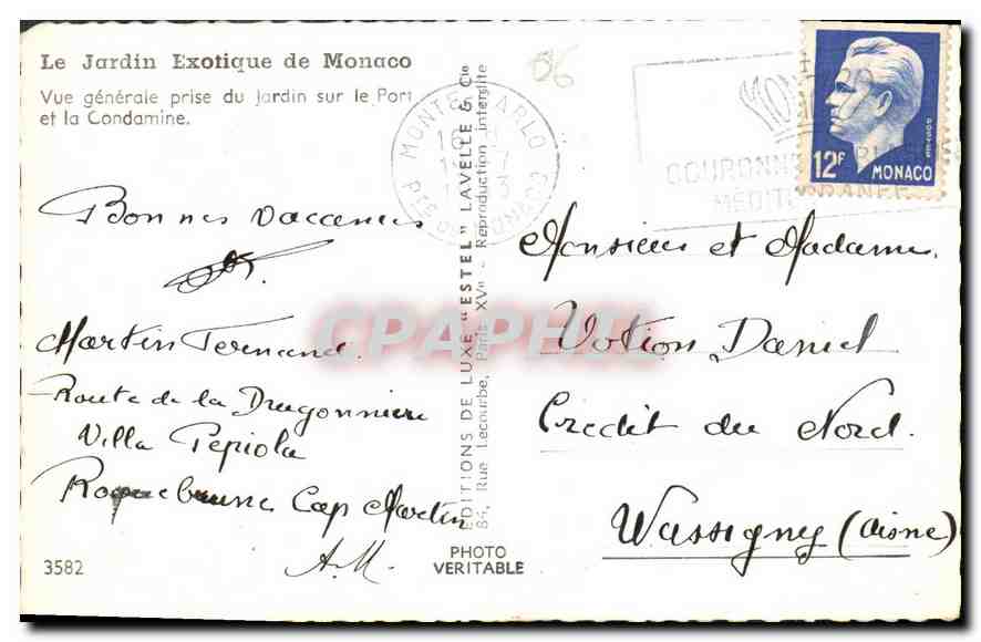 Vue générale du Jardin Exotique de Monaco — Condamine — Estel — Rückseite