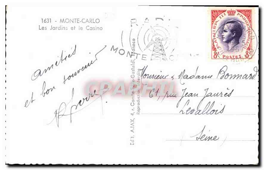 Les Jardins et le Casino — Monte-Carlo — Éd. AJAX, n° 1631 — Back