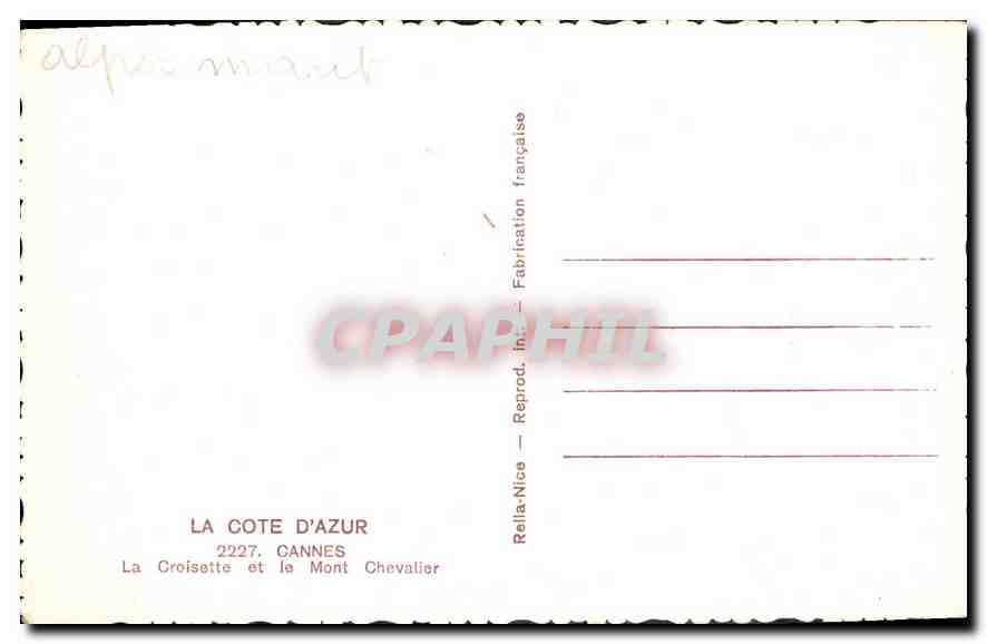CPA Cannes La Croisette et le Mont Chevalier   — Rückseite