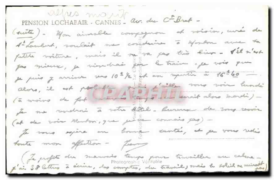 CPA Pension Lochabair Cannes  — Verso