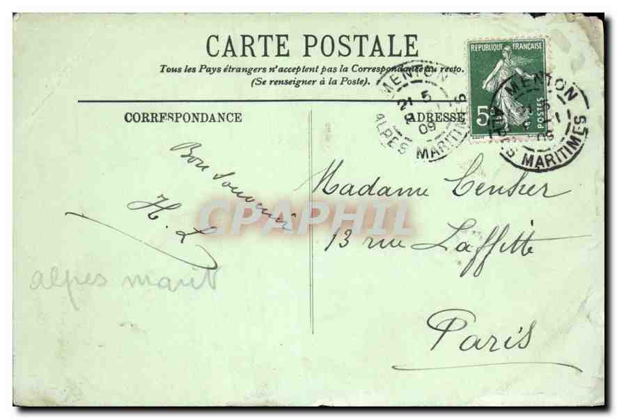 CPA Menton La Vieille Ville  — Rückseite