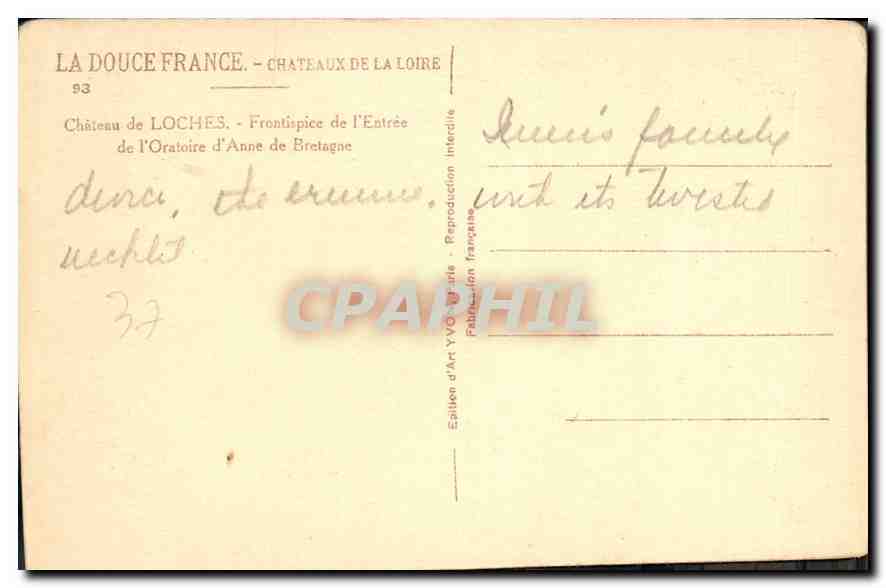 CPA Chateau de Loches Frontispice de l'Entree de l'Oratoire d'Anne de Bretagne  — Rückseite