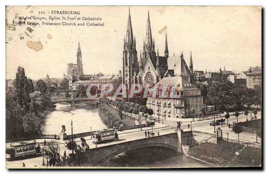 CPA Strasbourg Pont des Vosges Eglise St Paul et Cathedrale 