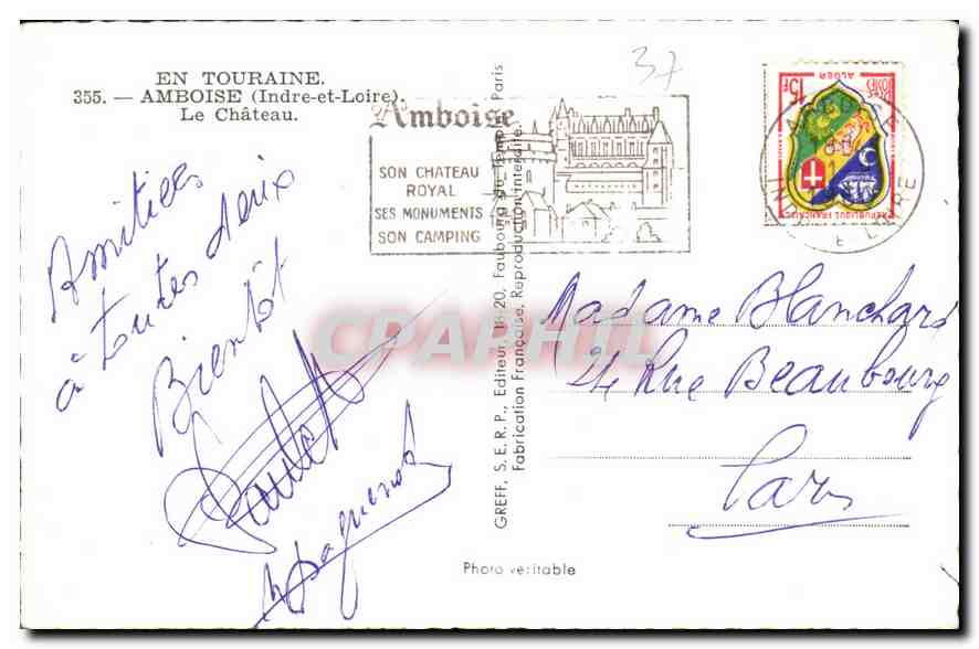 CPA En Touraine Amboise Le Chateau  — Rückseite