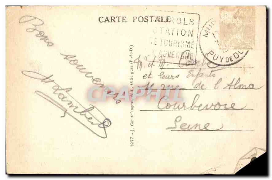 CPA L'Auvergne Sommets des Gorges d'Enteur  — Verso
