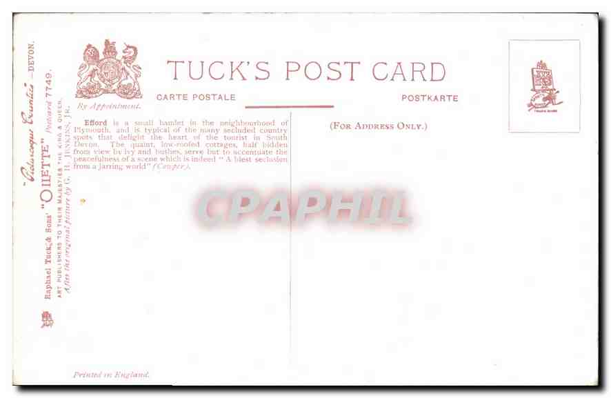CPA Picturesque Devon  — Verso