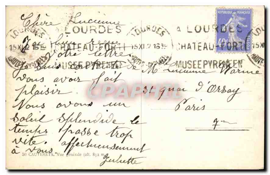 CPA Lourdes Chateau Fort  — Verso