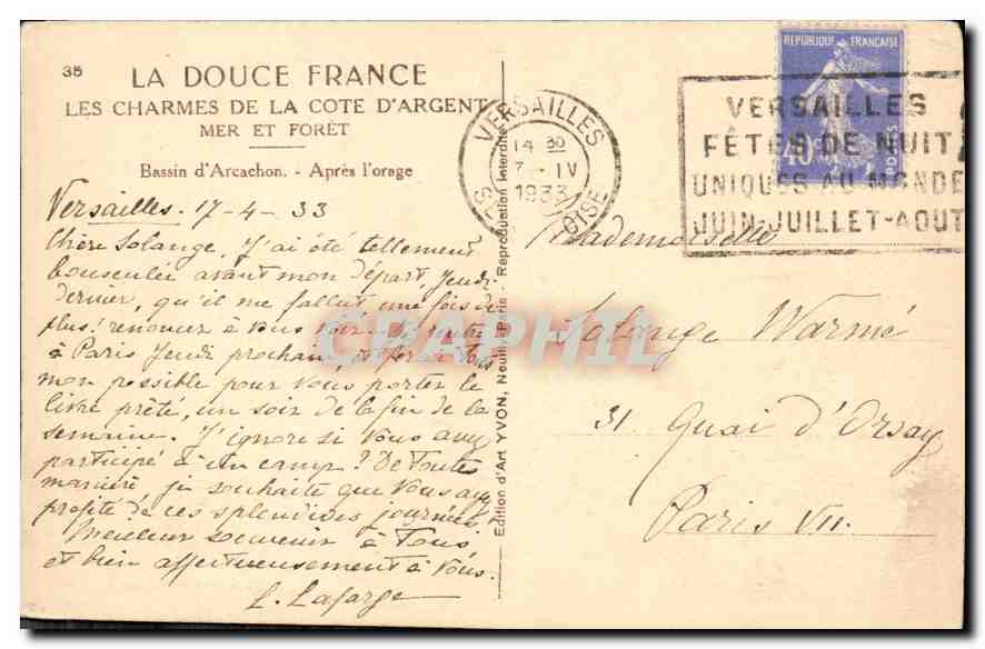 Les Charmes de la Côte d'Argent — Mer et Forêt — Édition d'Art Yvon, n°35 — Verso