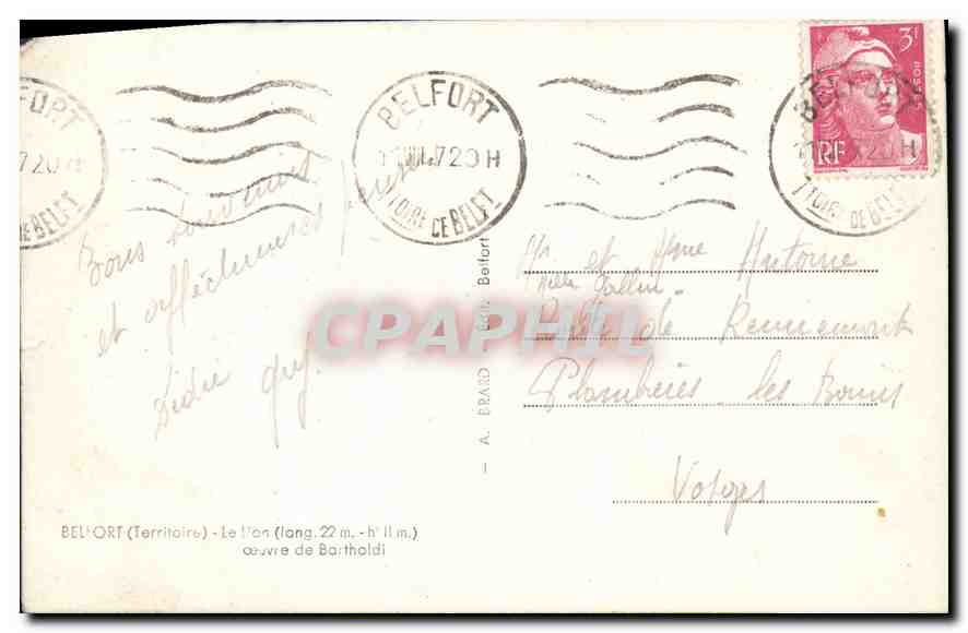 CPA Aux defenseurs de Belfort  — Verso