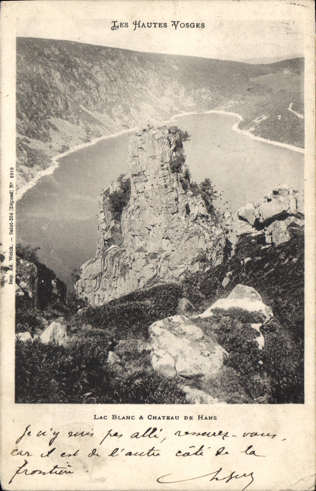 Les Hautes Vosges — Lac Blanc & Château de Hans — Imp. M. Wock, Saint-Dié, N° 1919