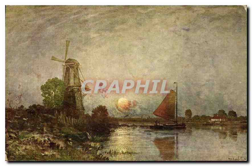 CPA Museum der bildenden Kunste zu Leipzig W V Gegerfelt Hollandischer Kanal Moulin a vent