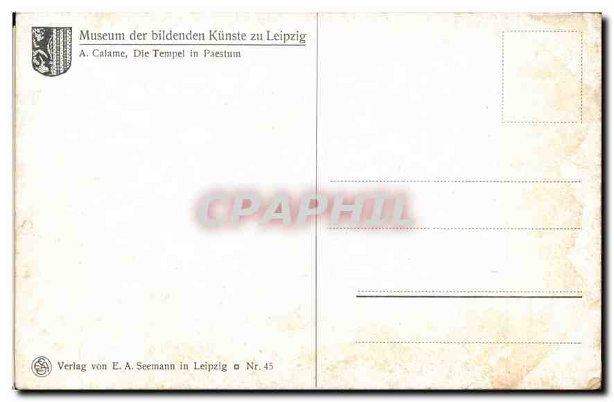 CPA Museum der bildenden Kunste zu Leipzig A Calame Die Tempel in Paestum  — Rückseite