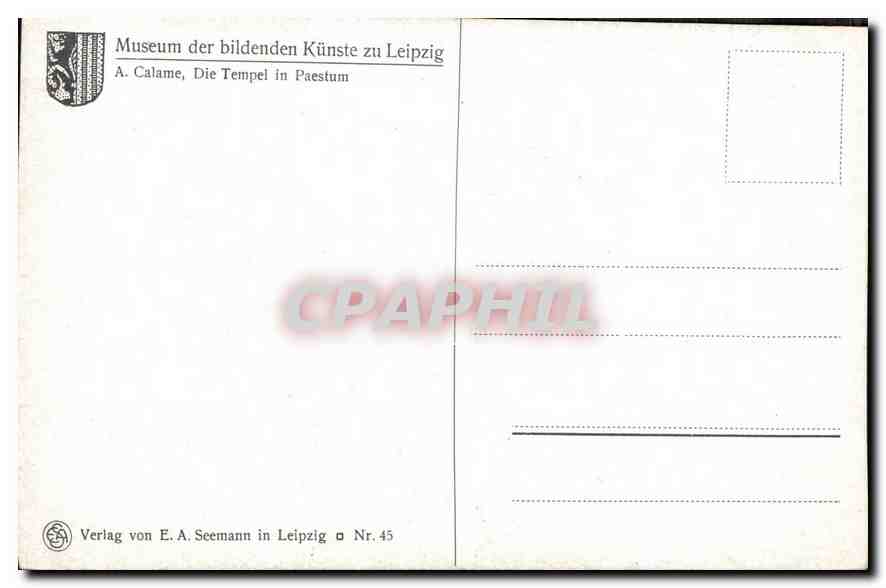 CPA Museum der bildenden Kunste zu Leipzig A Calame Die Tempel in Paestum  — Rückseite