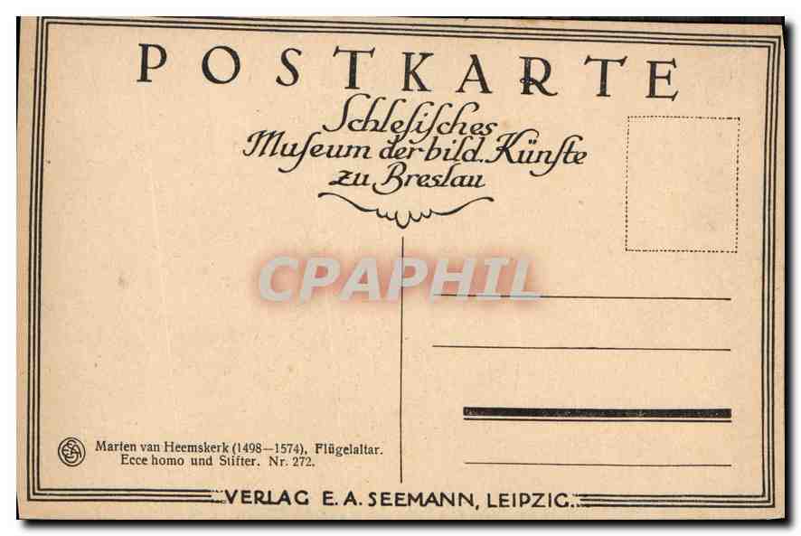 CPA Marten Van Heemskerk 1498 1574 Flugelaltar Ecce homo und Stifter  — Verso