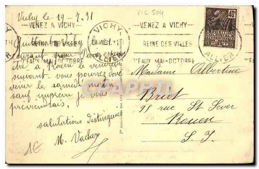 CPA Vichy le Casino la Terrasse  — Rückseite