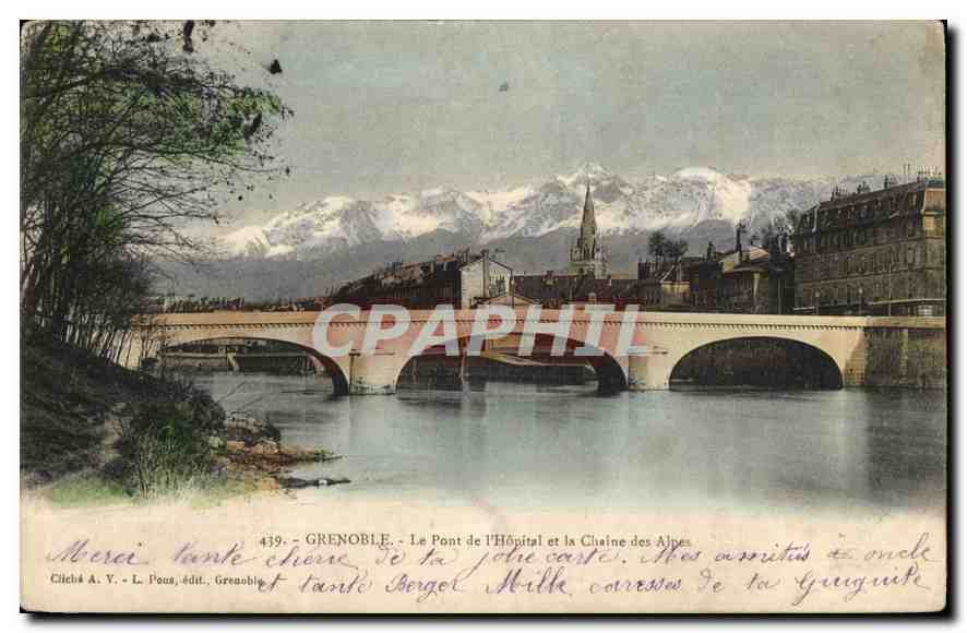 CPA Grenoble le Pont de l'Hopital et la Chaine des Alpes 