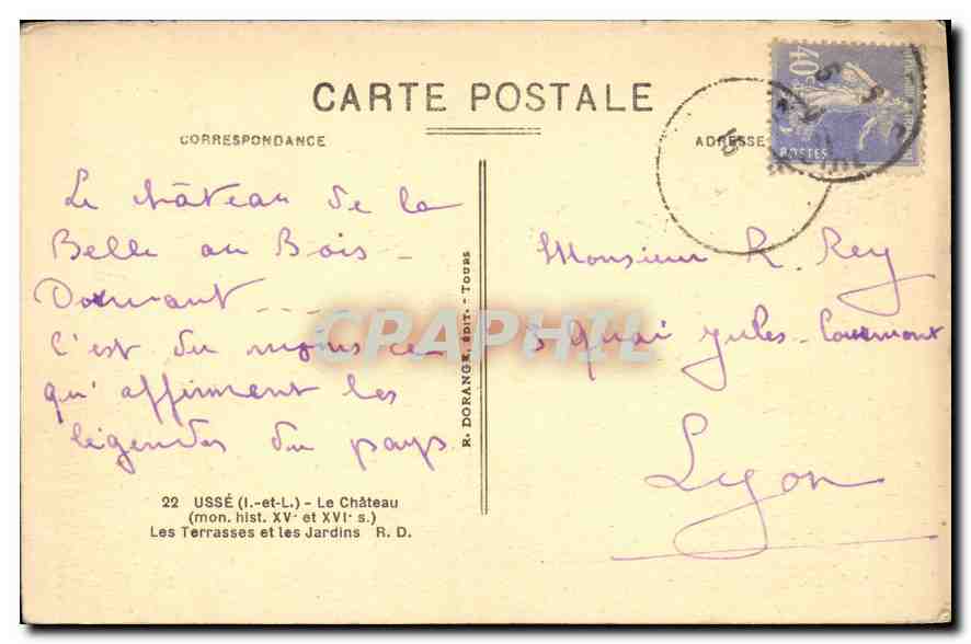 CPA Usse I et L le Chateau mon hist XV et XVI S les Terrasses et les Jardins  — Rückseite