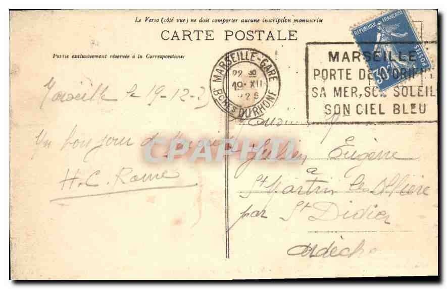 CPA Marseille N D de la Garde a travers les Pins  — Rückseite