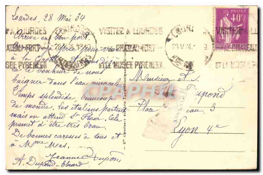 CPA Lourdes la Chute du Gave  — Rückseite