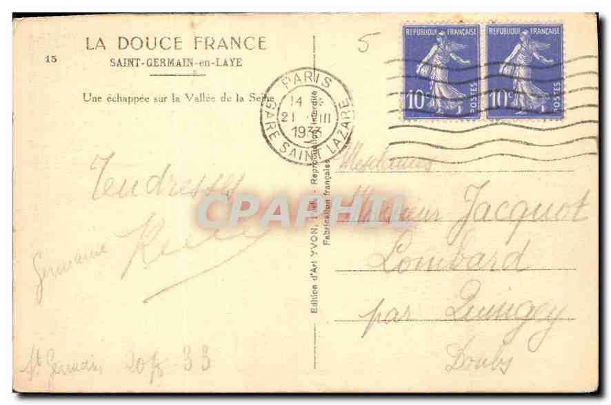 Vue de la Vallée de la Seine — Saint-Germain-en-Laye — Édition d'Art YVON — Verso