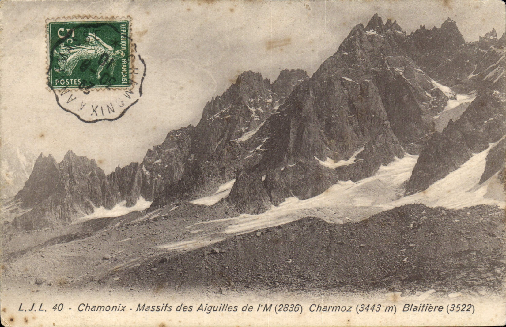 CPA Chamonix Massifs des Aiguilles de I M Charmoz Blaitiere 