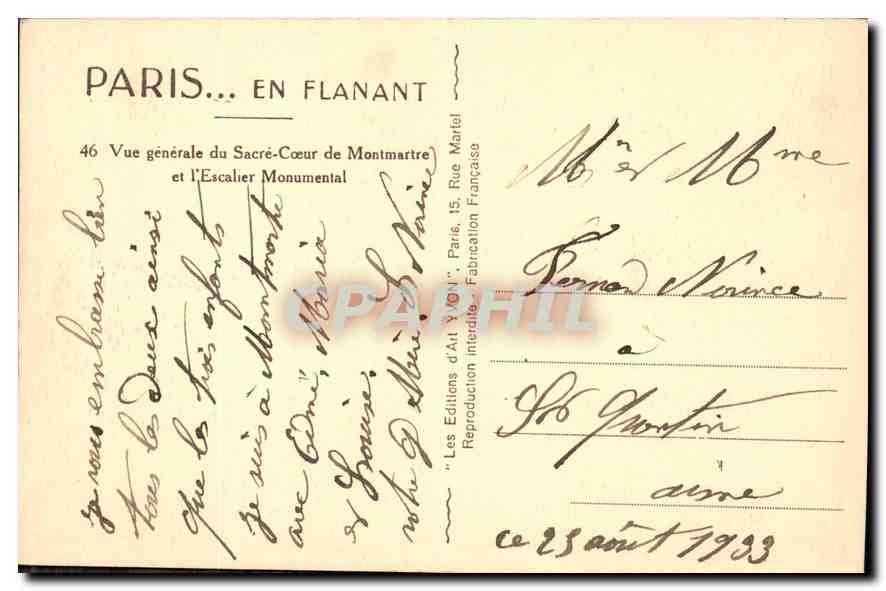 CPA Paris en Flanant vue generale du Sacre Coeur de Montmartre et l'Escalier Monumental  — Rückseite