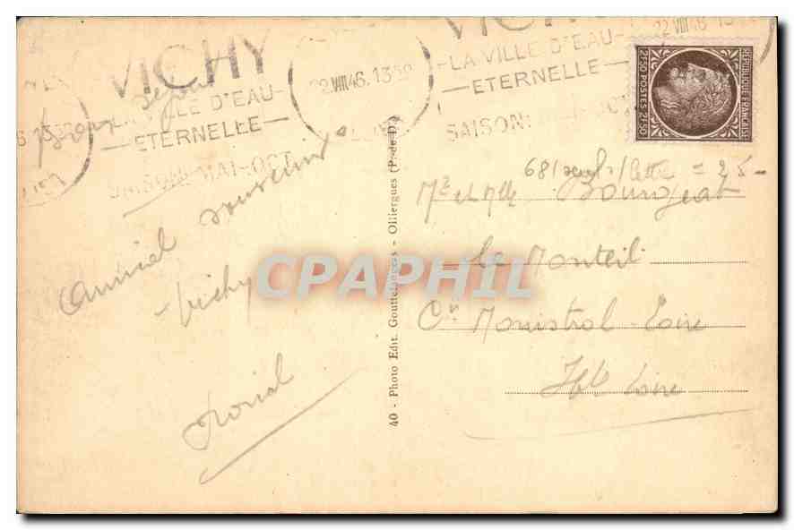 CPA Vichy l'Hotel de Ville  — Rückseite