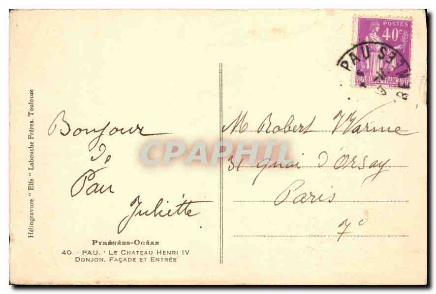 CPA Pyrenees Ocean Pau le Chateau Henri IV Donjon Facade et Entree  — Rückseite