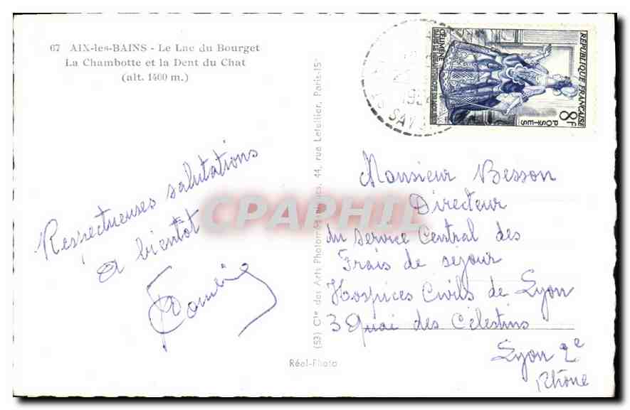CPA Aix les Bains le Lac du Bourget la Chambotte et la Dent du Chat  — Verso