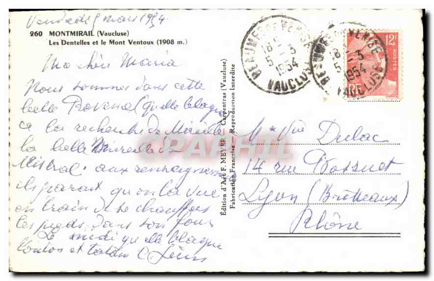 Les Dentelles et le Mont Ventoux — 260 — Édition d'Art F. Meyvet (Vaucluse) — Rückseite