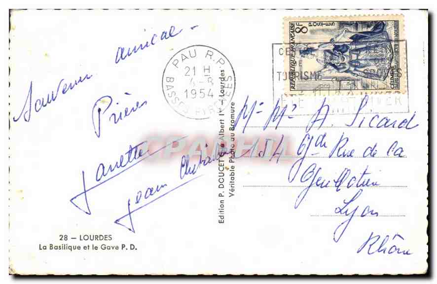 CPA Lourdes la Basilique et le Gave  — Verso