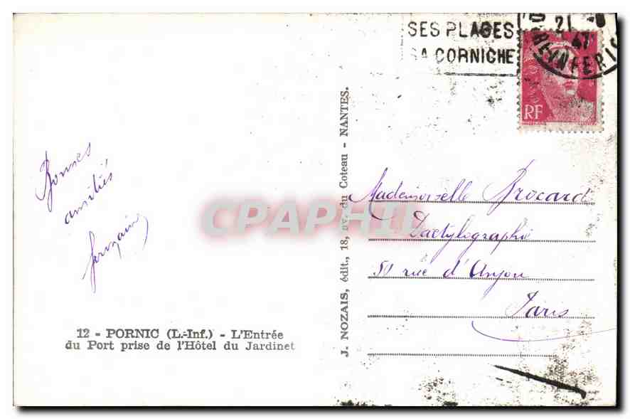 CPA Pornic L Inf l'Entree du Port prise de l'Hotel du Jardinet  — Rückseite