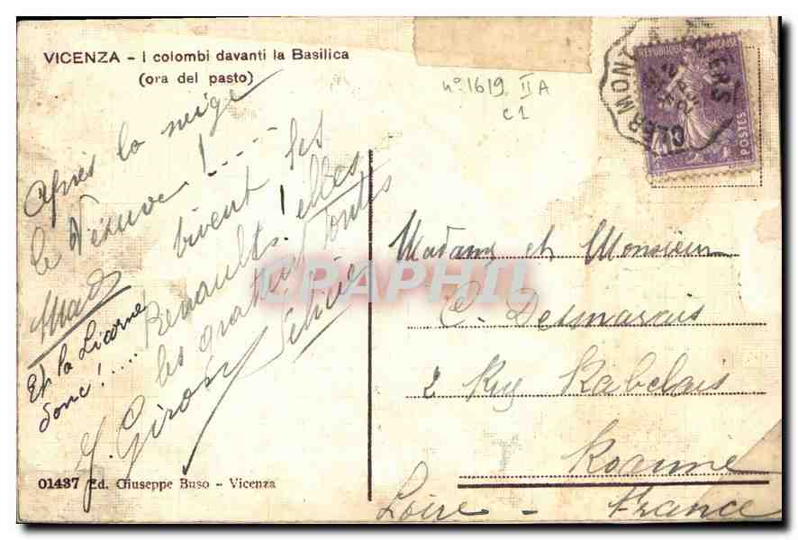 CPA Vicenza I Colombi davanti la Basilica Ora del Pasto  — Verso