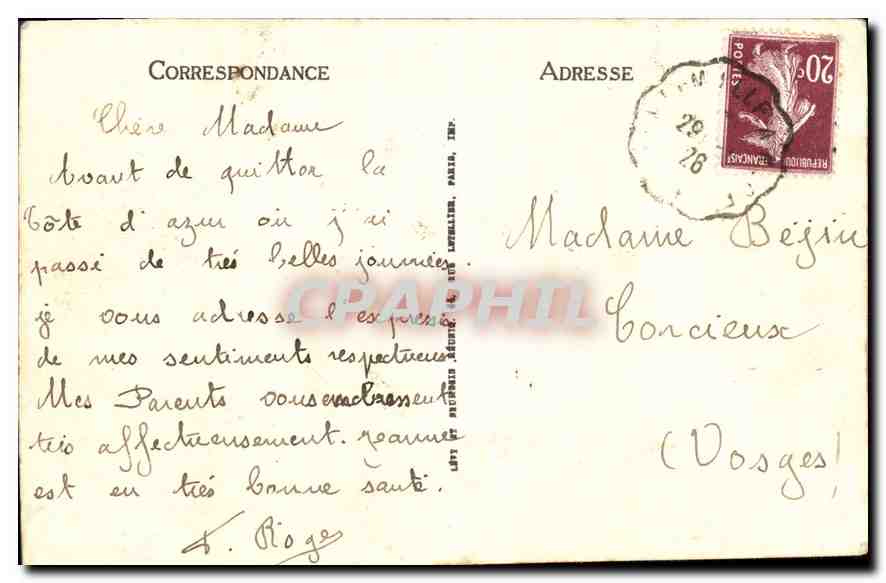 CPA Nice le Jardin Public et le Casino  — Verso