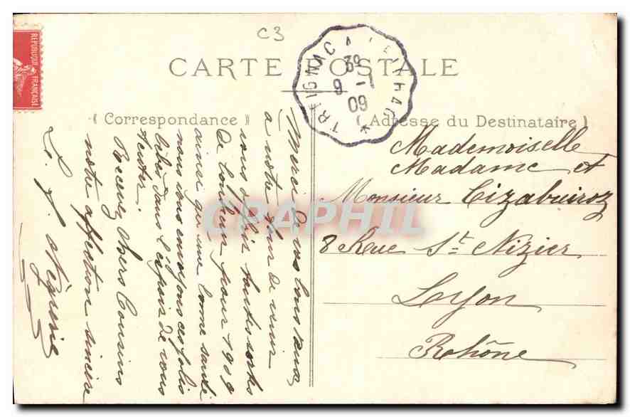 Jeune fille en robe rose — carte de vœux 1919 — éditeur inconnu — Verso