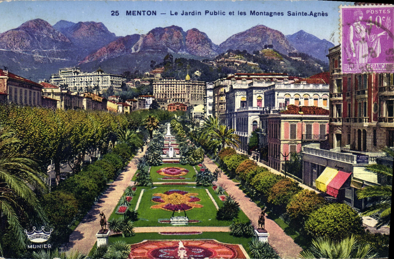 Menton — Le Jardin Public et les Montagnes Sainte-Agnès — Munier