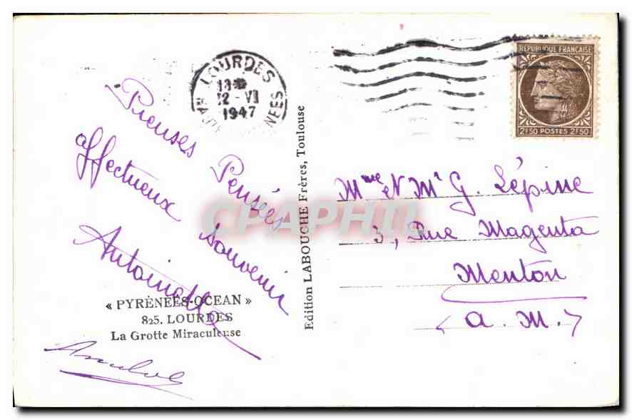 CPA Pyrenees Ocean Lourdes la Grotte Miraculeuse  — Verso